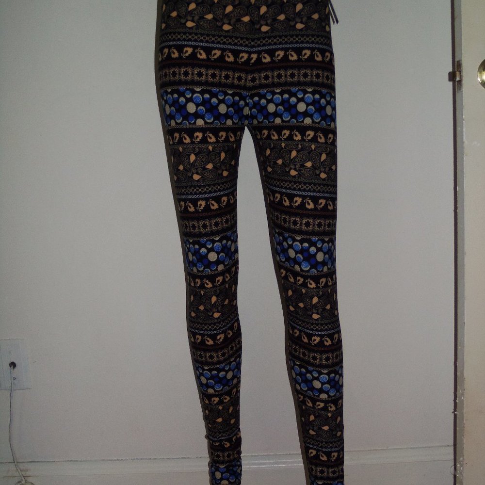 New Mix BLUE & TAN Design Brushed Fiber Leggings